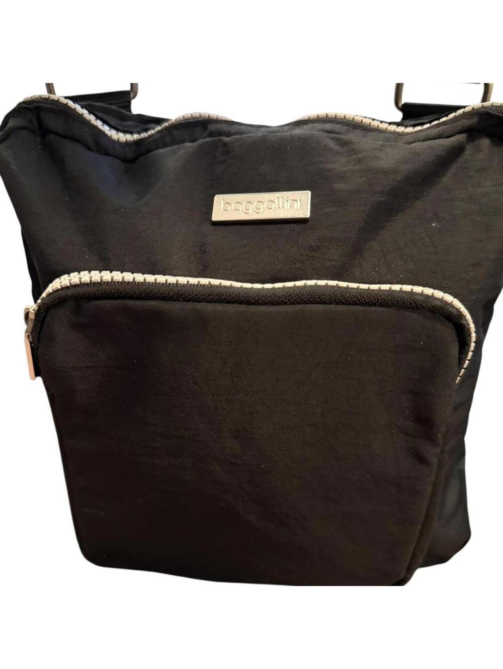 Baggallini black nylon crossbody bag with silver tone hardware